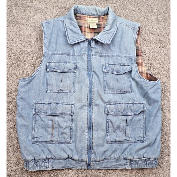 Scandia Woods Other - Scandia Woods Vest Mens 2XL Blue Denim Plaid Lined Utility Zip Pockets Workwear